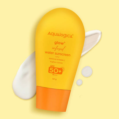 Aqualogica Glow+ Infused Water Sunscreen with Papaya & Vitamin C, Gives Glowing & Hydrated Skin, No White Cast