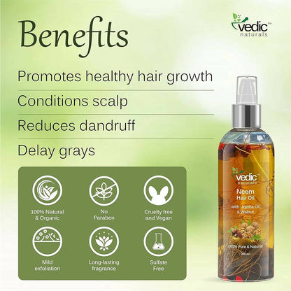 Vedic Naturals Neem Hair Oil With Jojoba Oil & Walnut Oil