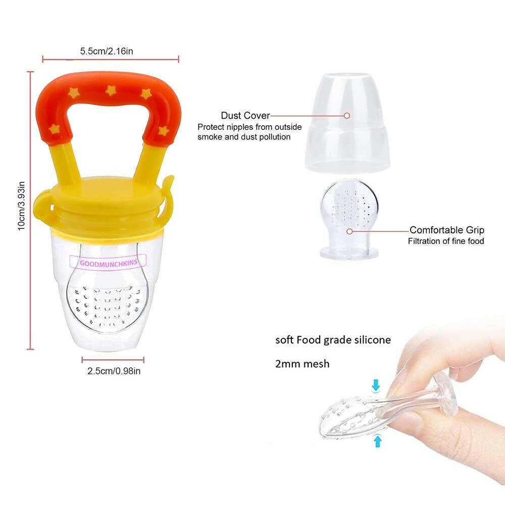 Goodmunchkins Stainless Steel Feeding Bottle, Food Feeder & Fruit Feeder Combo for Baby-(Blue-Yellow, 150ml)