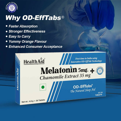 HealthAid Melatonin 5 mg + Chamomile Extract 35 mg OD Effervescent Tablets