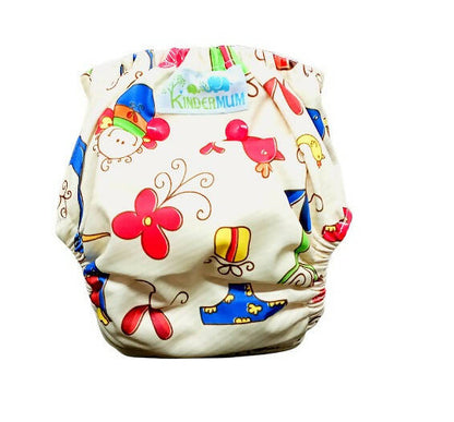 Kindermum Nano Aio Cloth Diaper With 2 Organic Cotton Inserts- Baby Doodle For Kids