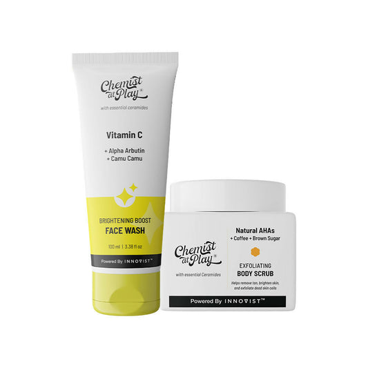 Chemist At Play Exfoliating Body Scrub + Brightening Boost Vitamin C Face Wash Combo