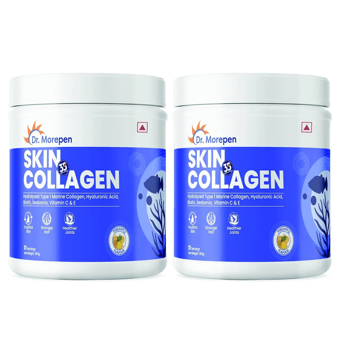 Dr. Morepen Skin Collagen Protein Powder With Hyaluronic Acid, Vitamin C, Sesbania & Biotin - Pineapple Flavour - usa canada australia