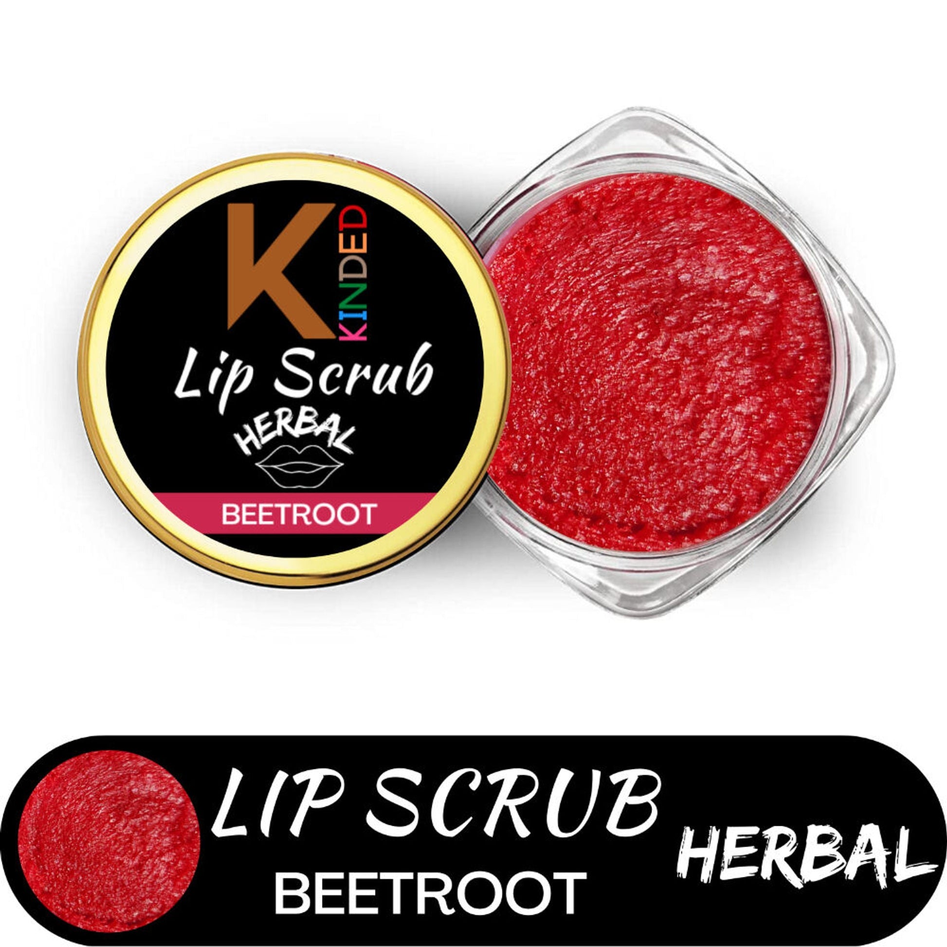 KINDED Lip Sugar Scrub Herbal Exfoliator - Beetroot