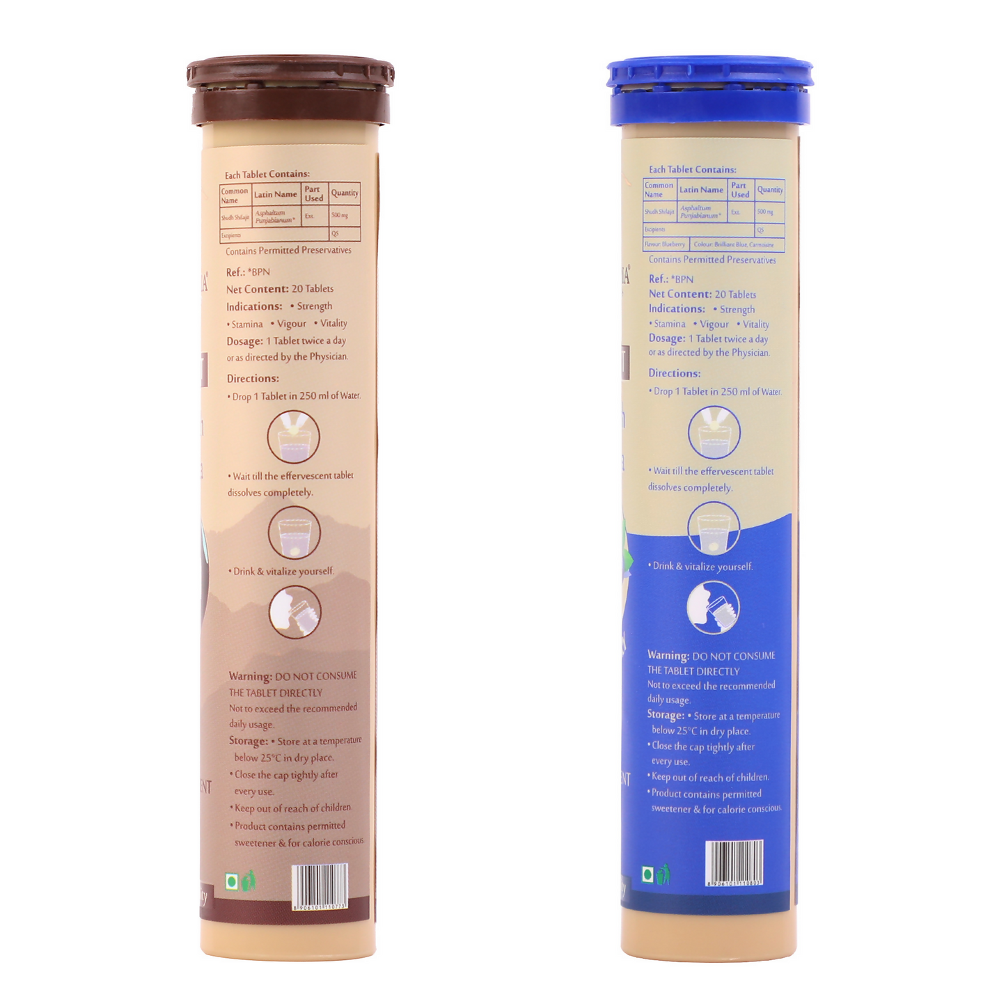 Upakarma Ayurveda Pure SJ Effervescent Tablets in 2 Unique Flavors (Pure SJ & Blueberry) Combo