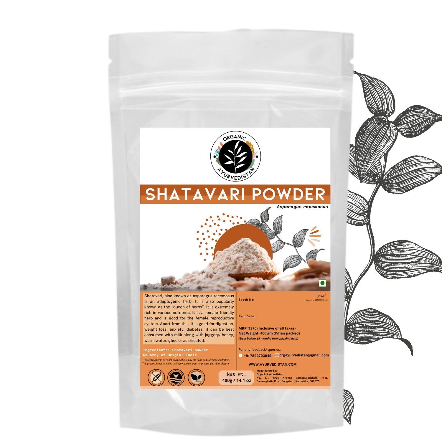 Organic Ayurve USA, Australia, Canada n Shatavari Powder - BUDEN