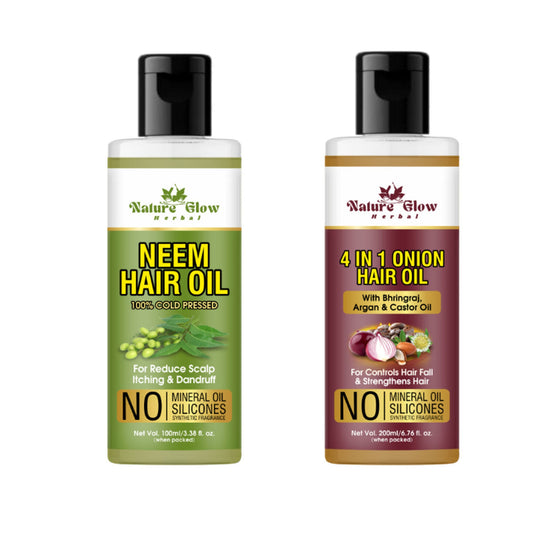 Nature Glow Herbal Neem & 4 in 1 Onion Hair Oil Combo - 200ML