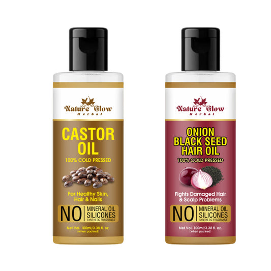 Nature Glow Herbal Castor & Onion with Black Seed Hair Oil Combo - 200ML