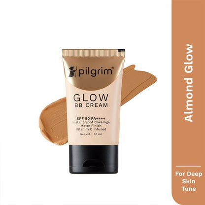 Pilgrim Glow BB Cream SPF 50 PA++++ Instant Spot Coverage Matte Finish Vitamin C Infused - Almond Glow