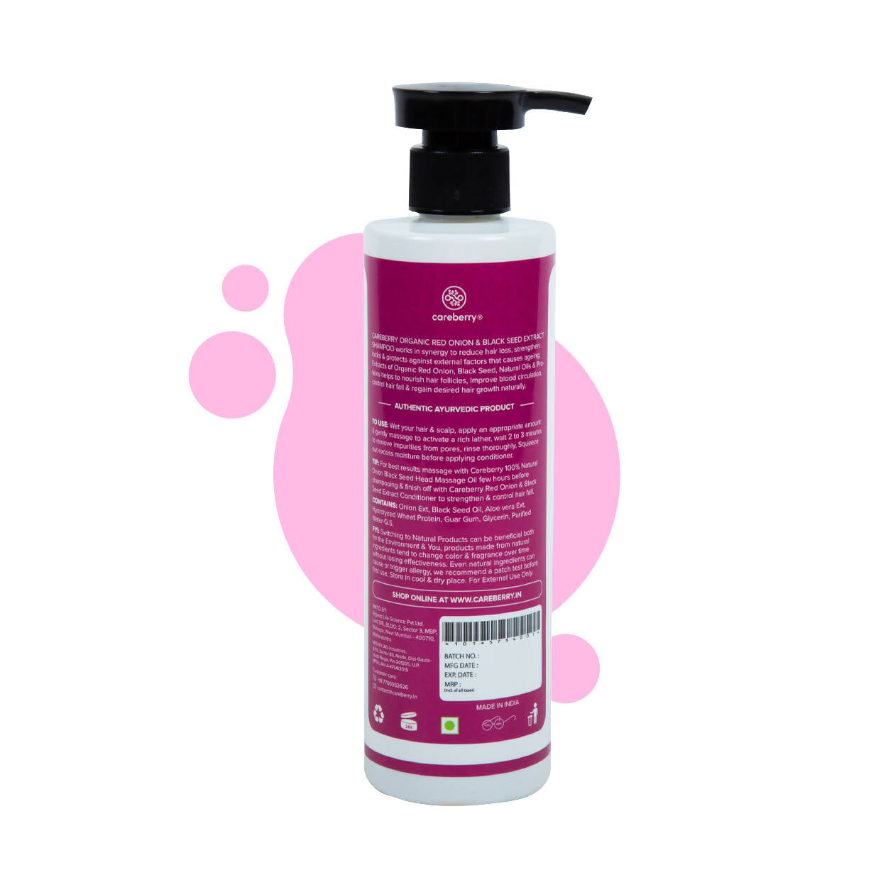 Careberry Organic Red Onion & Black Seed Stimulating Shampoo For Anti Hair Fall