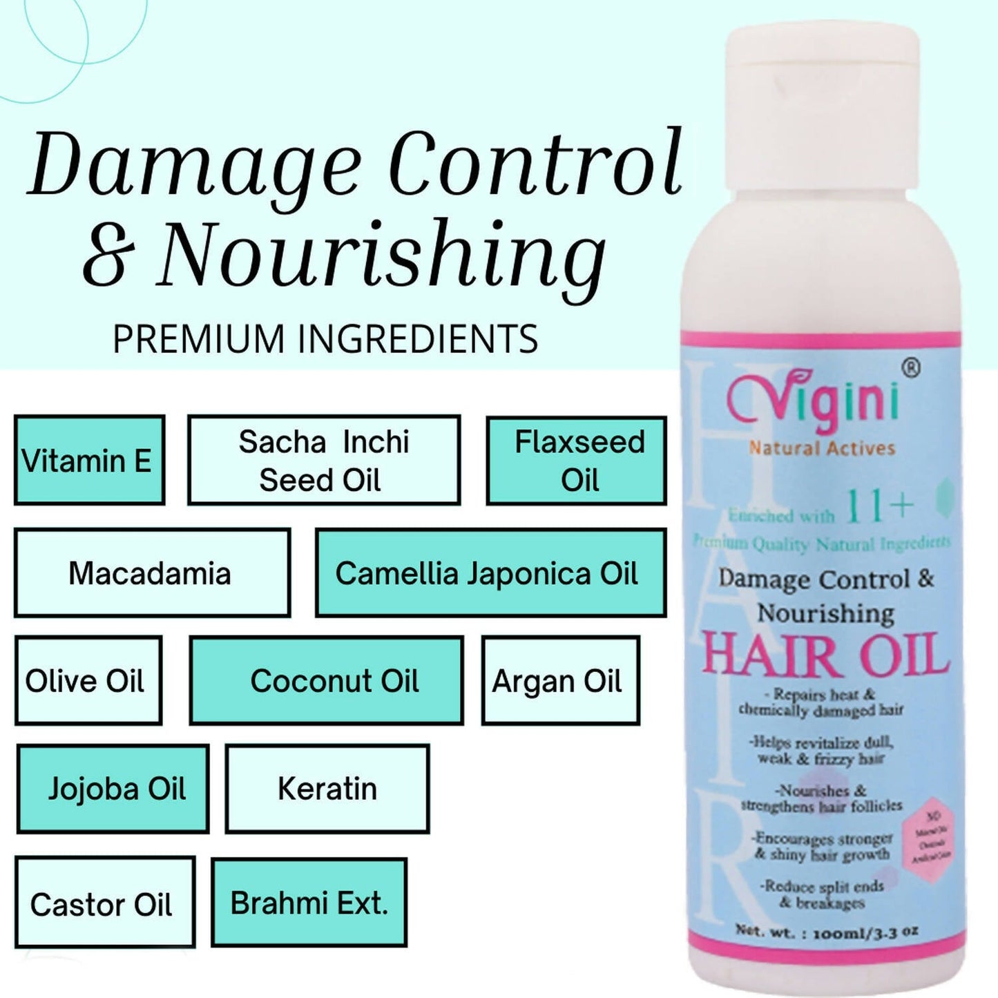 Vigini Damage Repair Nourishing Hair Care Tonic Oil with Keratin, Brahmi, Coconut Oil