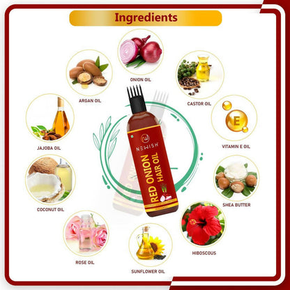 Newish Red Onion Hair Oil With Comb