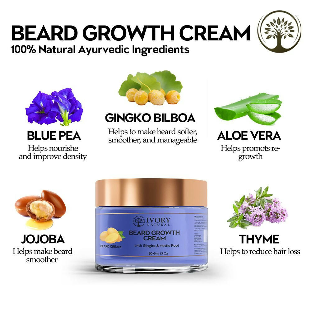 Ivory Natural Beard Growth Cream - Biotin Boosted Hair Follicle For New Hair Cycle