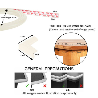 Safe-O-Kid Unique High Density L-Shaped 2 Mtr Long Mini 1 Edge Guard With 4 Corner Cushions White