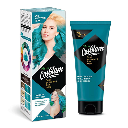 Nisha Cosglam Semi Permanent Hair Color 53 Electric Teal - BUDNE