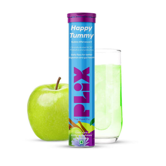 PLIX The Plant Fix Happy Tummy Pre+Probiotic Effervescent Tablets - Green Apple - BUDEN