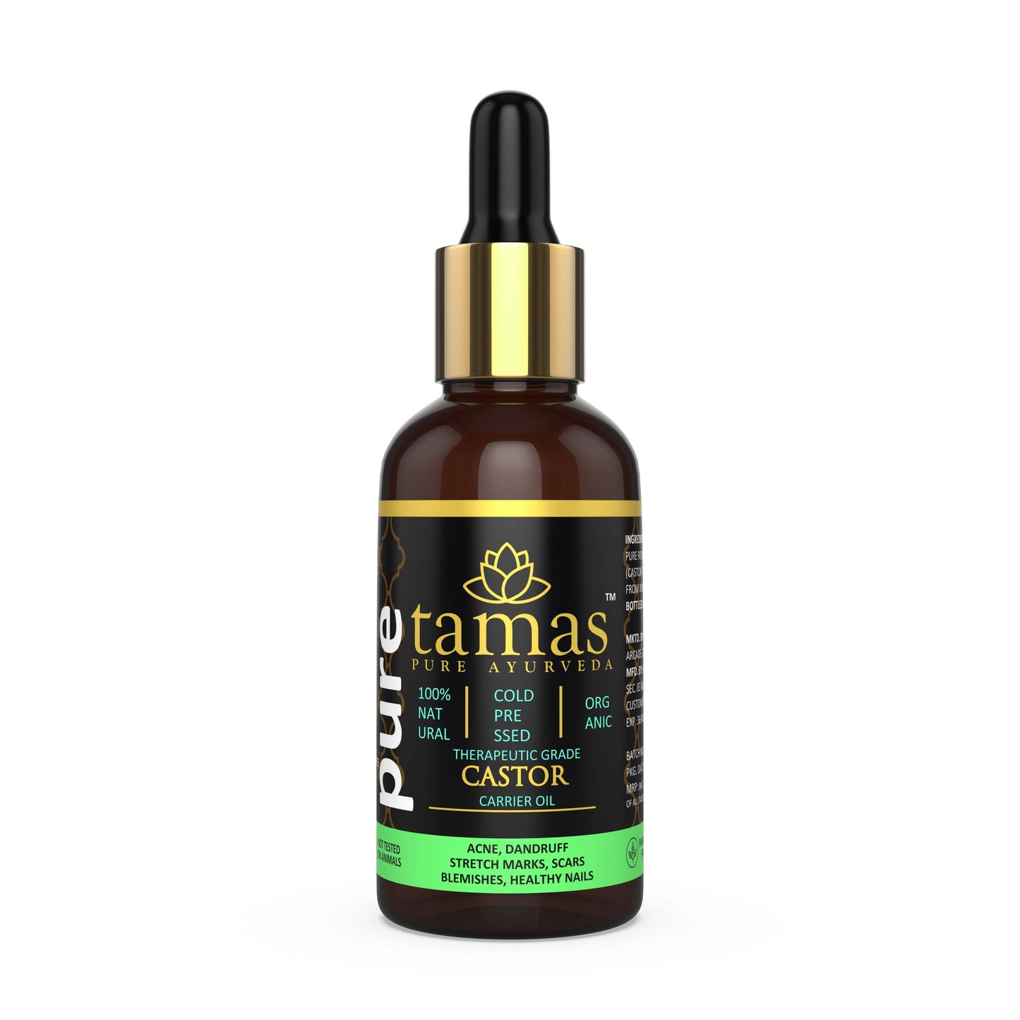 Tamas Pure Ayurveda 100% Organic Castor Cold-Pressed Oil - USDA Certified Organic-30ml