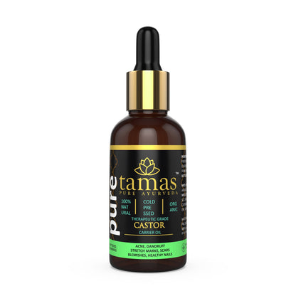 Tamas Pure Ayurveda 100% Organic Castor Cold-Pressed Oil - USDA Certified Organic-30ml