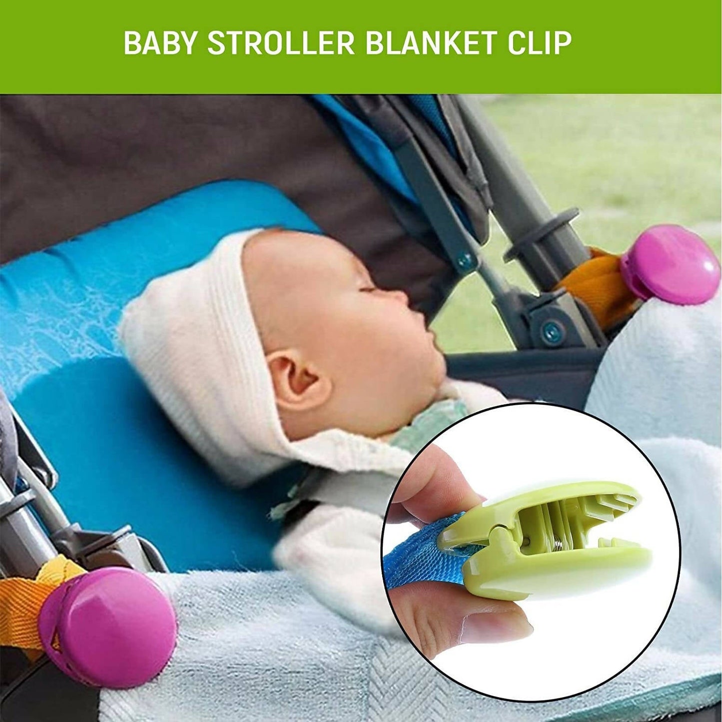 Safe-O-Kid Baby Stroller Clip, Glossy Blanket Clip Stroller, Pram/Buggy Accessories For Baby, Blue
