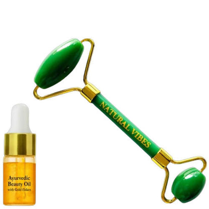 Natural Vibes Jade Roller & Massager with Free Gold Beauty Elixir Oil