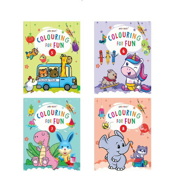 Jolly Kids Colouring for Fun Books B| Set of 4| Each Book 64 Images|Colouring & Painting Books for Kids|Ages 3-8 Year -  buy in usa 