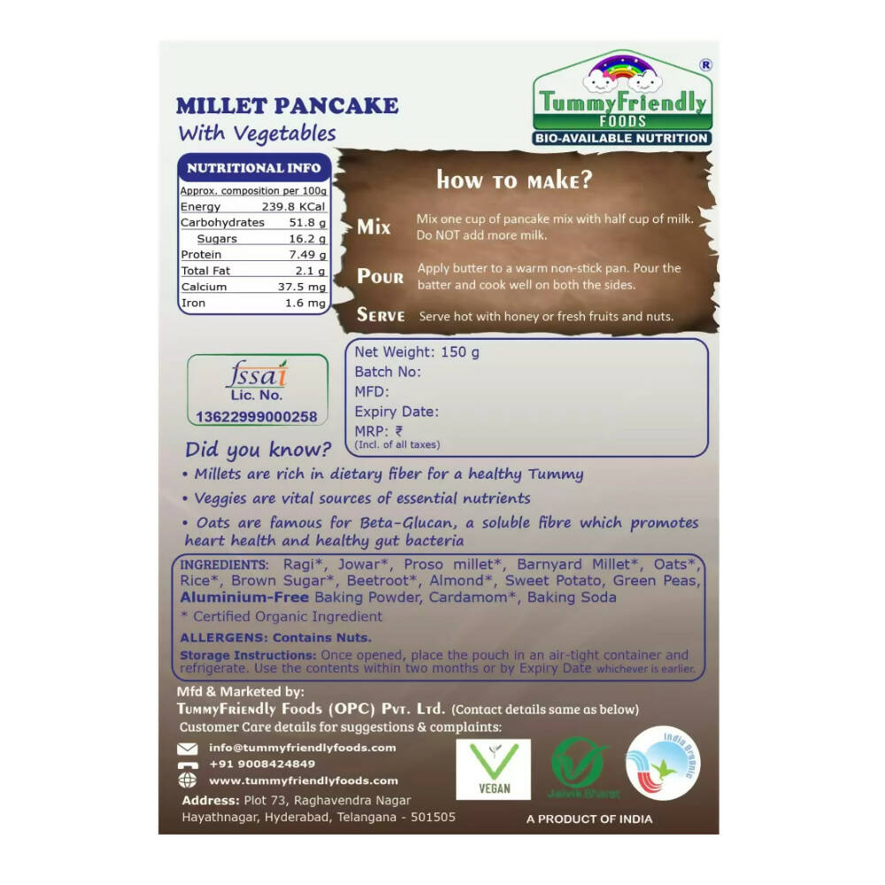 TummyFriendly Foods Millet Pancake Mix - Veggies, Dates, Nuts