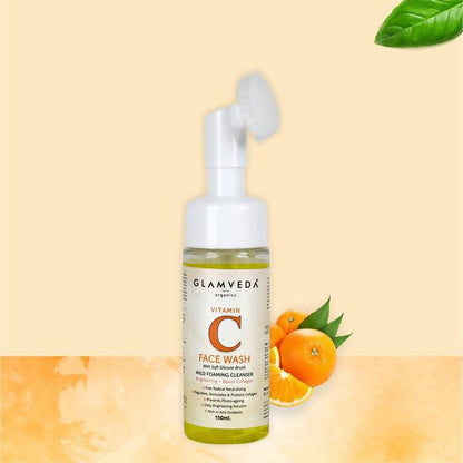 Glamveda Active Vitamin C Brightening & Collagen Boost Foaming Face Wash With Soft Silicone Brush