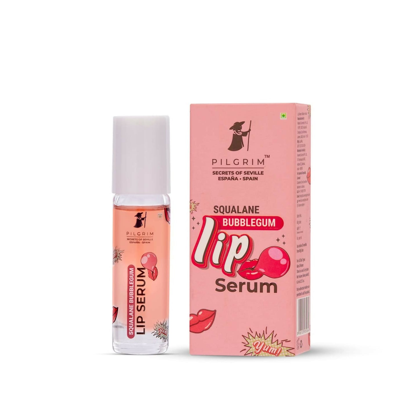 Pilgrim Spanish Lip Serum (Bubblegum) with Roll-on For Visibly Plump Lips, Hydrating Lip Serum For Dark Lips