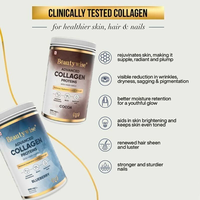 Beautywise Advanced Marine Collagen Anti-Aging Powder - Glutathione, HA & Biotin - Cocoa