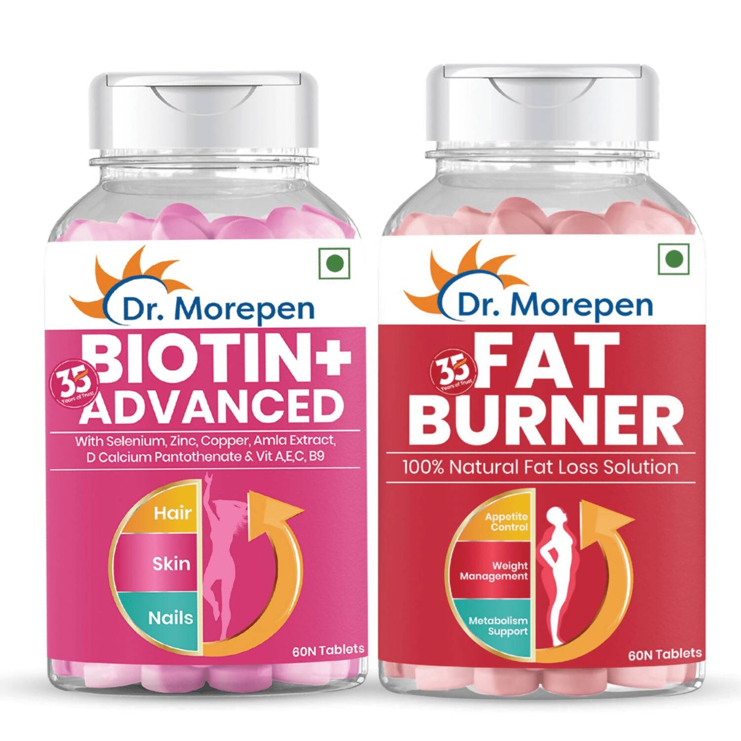 Dr. Morepen Biotin+ Advanced Tablets and Fat Burner Tablets Combo - usa canada australia