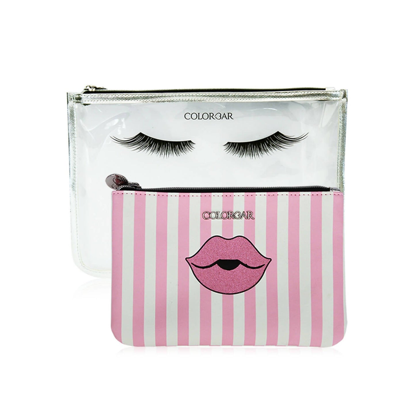 Colorbar Pouch Lips & Lashes Flat Pouches (Set Of Two) - White+Blush Pink