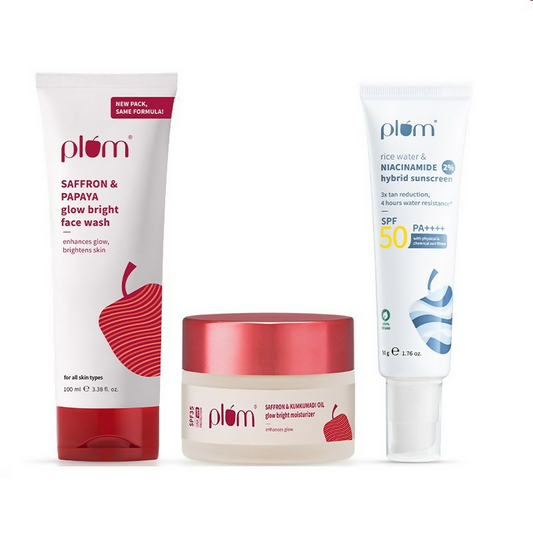 Plum CSM Combo - Saffron Face Wash Saffron Moisturizer & Niacinamide & Rice Water SPF Sunscreen - 200GM