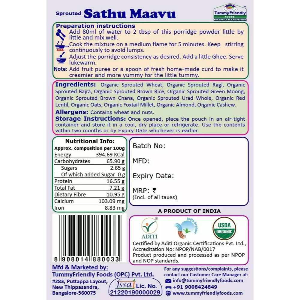TummyFriendly Foods Certified Stage3 Porridge Mixes Trial Packs - Ragi, Sathu Maavu, MultiGrain for 8 Months Old Baby