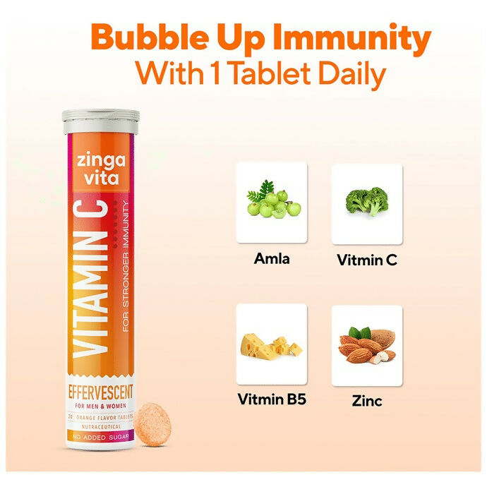 Zingavita Vitamin C Effervescent Tablets for Stronger Immunity - Orange Flavor