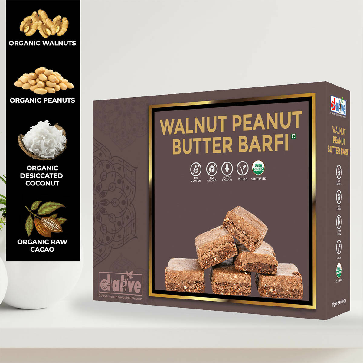 D-Alive Walnut Peanut Butter Barfi