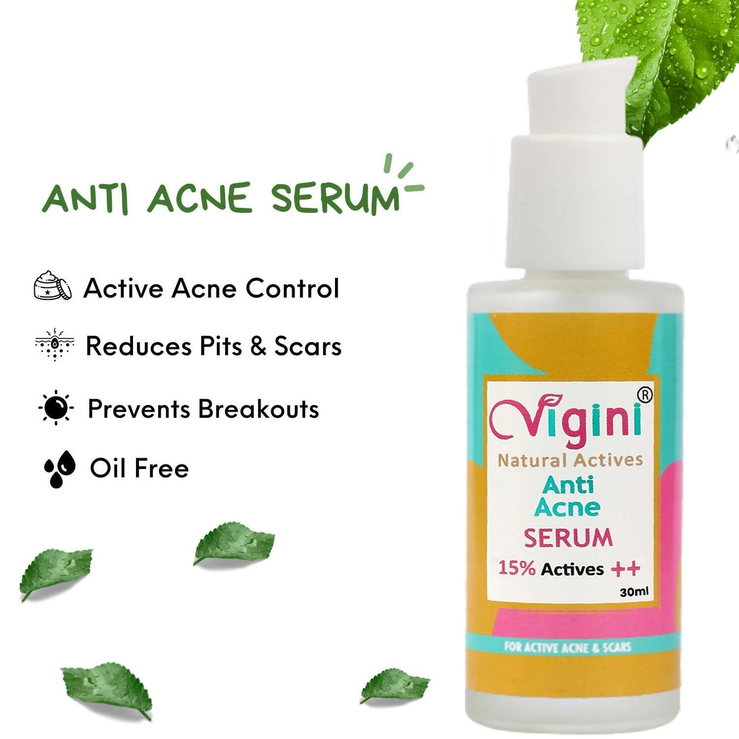 Vigini 15% Anti Acne Day Night Face Serum for Men Women Oily Skin