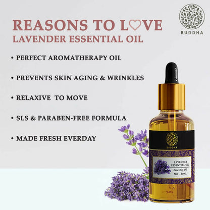 Buddha Natural Lavender Pure Essential Oil - For Healthy Hair, Skin, Sleep