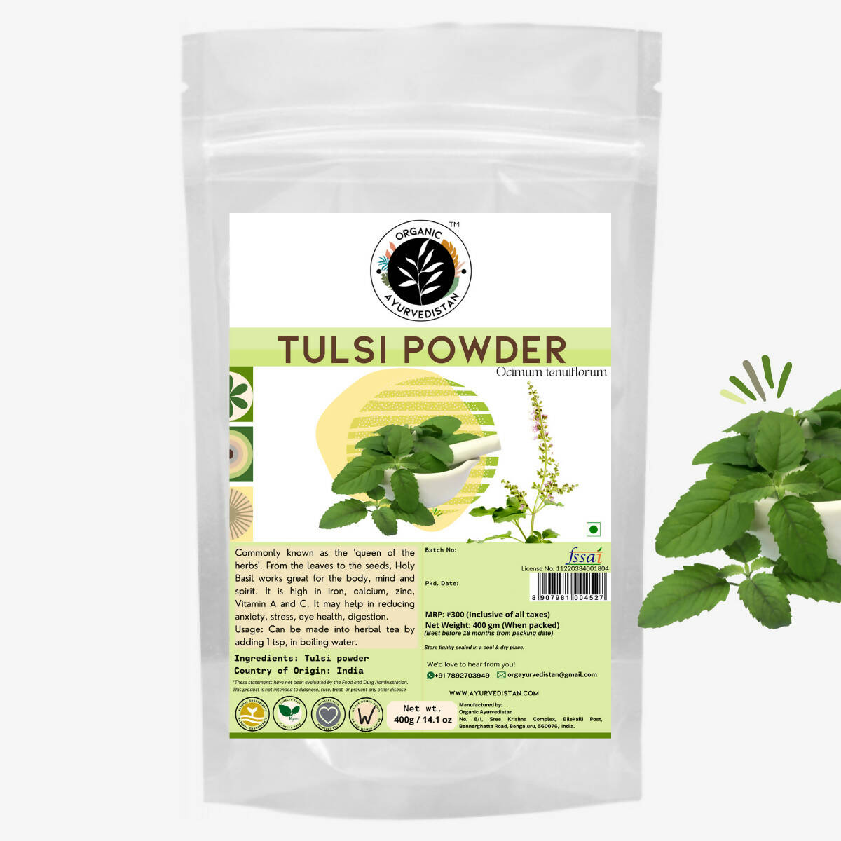 Organic Ayurve USA, Australia, Canada n Tulsi Powder - BUDEN