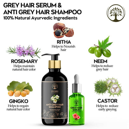 Ivory Natural Grey Serum And Hair Shampoo Combo Restores Natural Hair Wellness And Nourished, Shiny Hair