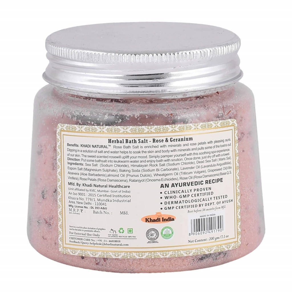 Khadi Natural Rose & Geranium With Rose Petals Bath Salt