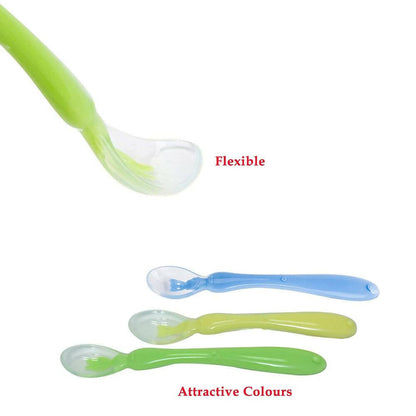 Safe-O-Kid Soft Silicone Tip Spoons Set Box (2 Spoons), Yellow & Green