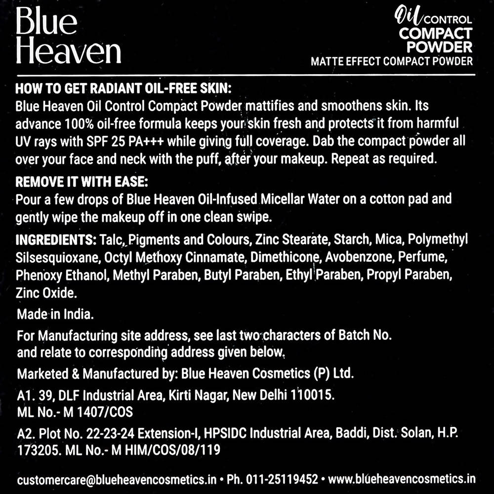 Blue Heaven Oil Control Compact Powder Matte Finish SPF 25 PA+++ Honey