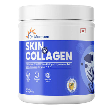 Dr. Morepen Skin Collagen Protein Powder With Hyaluronic Acid, Vitamin C, Sesbania & Biotin - Pineapple Flavour - usa canada australia