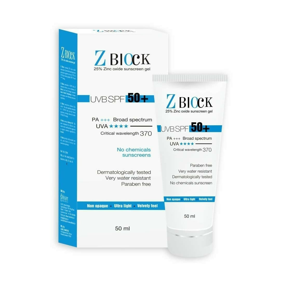 Zymo Cosmetics Z-Block 25% Zinc Oxide Sunscreen Gel SPF 50+ PA+++