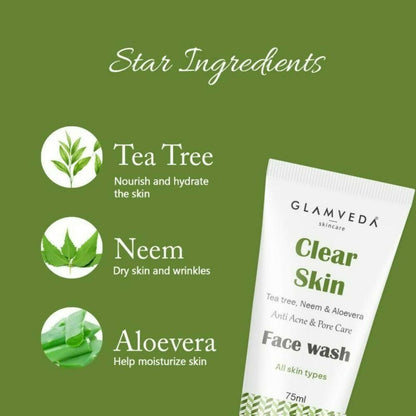 Glamveda Clear Skin Tea Tree, Neem & Aloe Anti Acne Face Wash