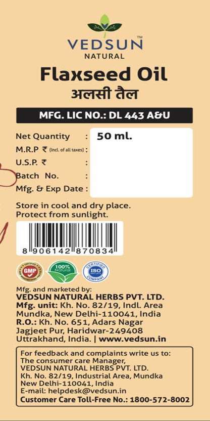 Vedsun Naturals Flax Seed Oil Alsi Ka Tel Pure Omega 3 Rich