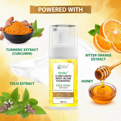 Fytika Curcumin Anti-Acne Foaming Face Wash with Honey & Tulsi