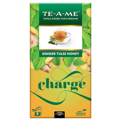 TE-A-ME Charge Ginger Tulsi Honey Herbal Infusion Tea Bags