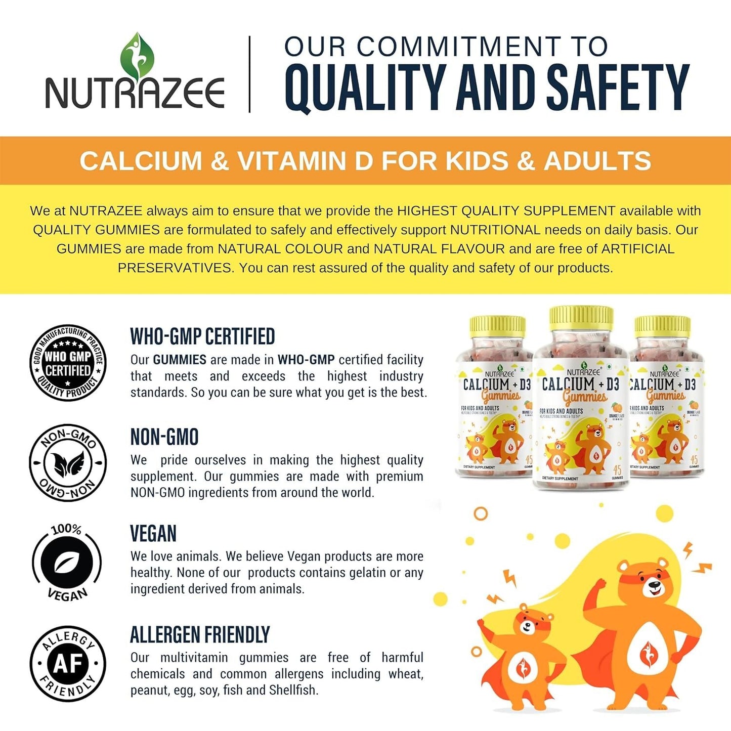 Nutrazee Calcium + D3 Gummies For Kids & Adults