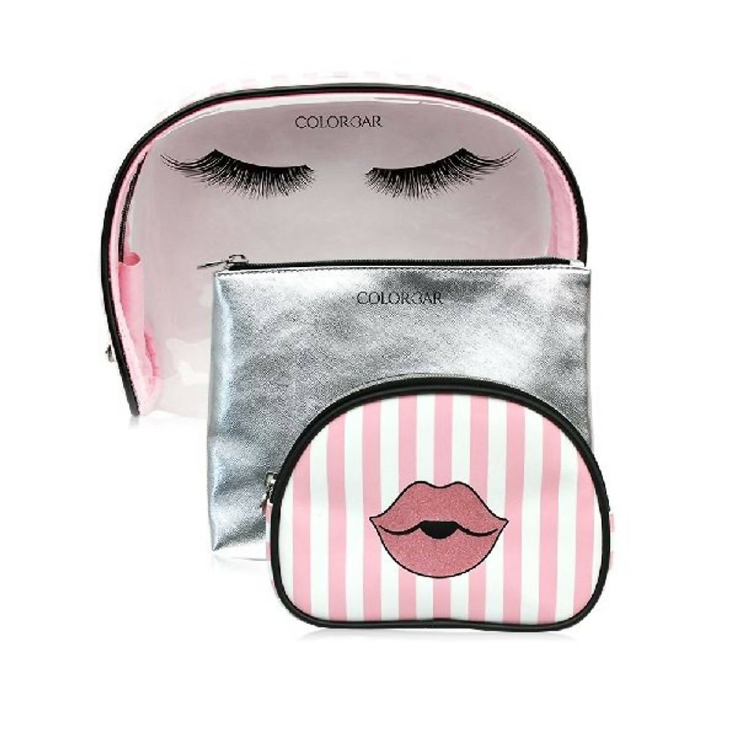 Colorbar Pouch Lips & Lashes Bag In Bag (Set Of Three) - White + Blush Pink